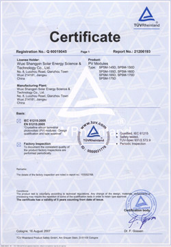 IEC61215 Zertifikat